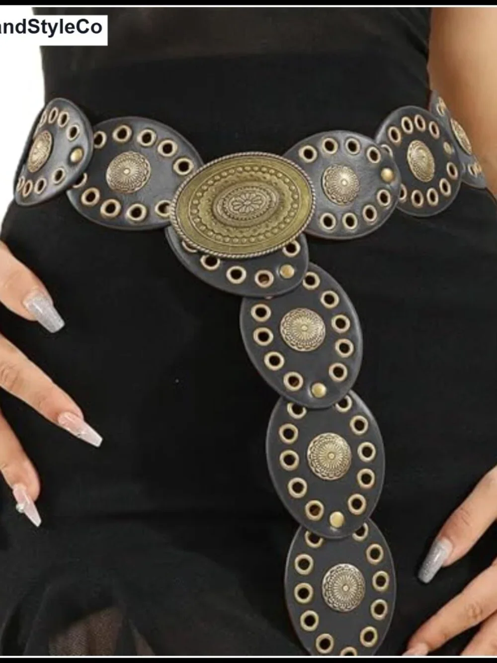 Women's Wide PU Leather Western Disc Belt Concho Cowgirl